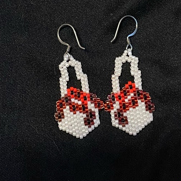 NEW Handmade artisan beaded flower basket earrings 2” long - Picture 3 of 5